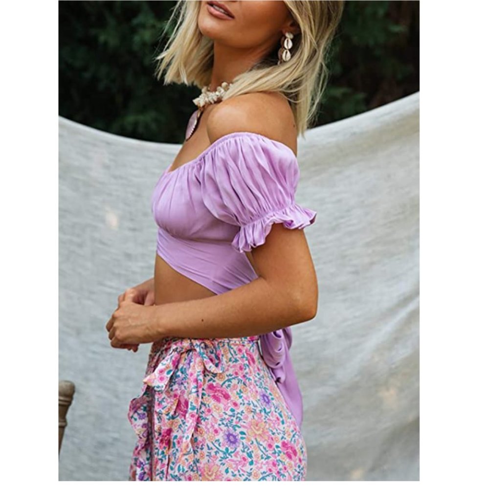 Women's Ruffle Short Sleeve Off Shoulder - Picture 2 of 6